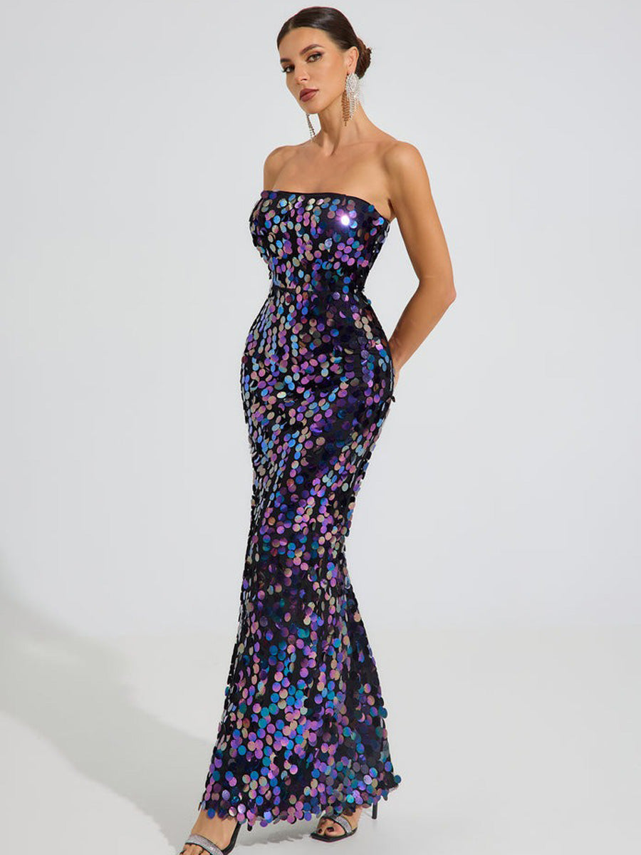 Sophia Iridescent Sequin Maxi Dress