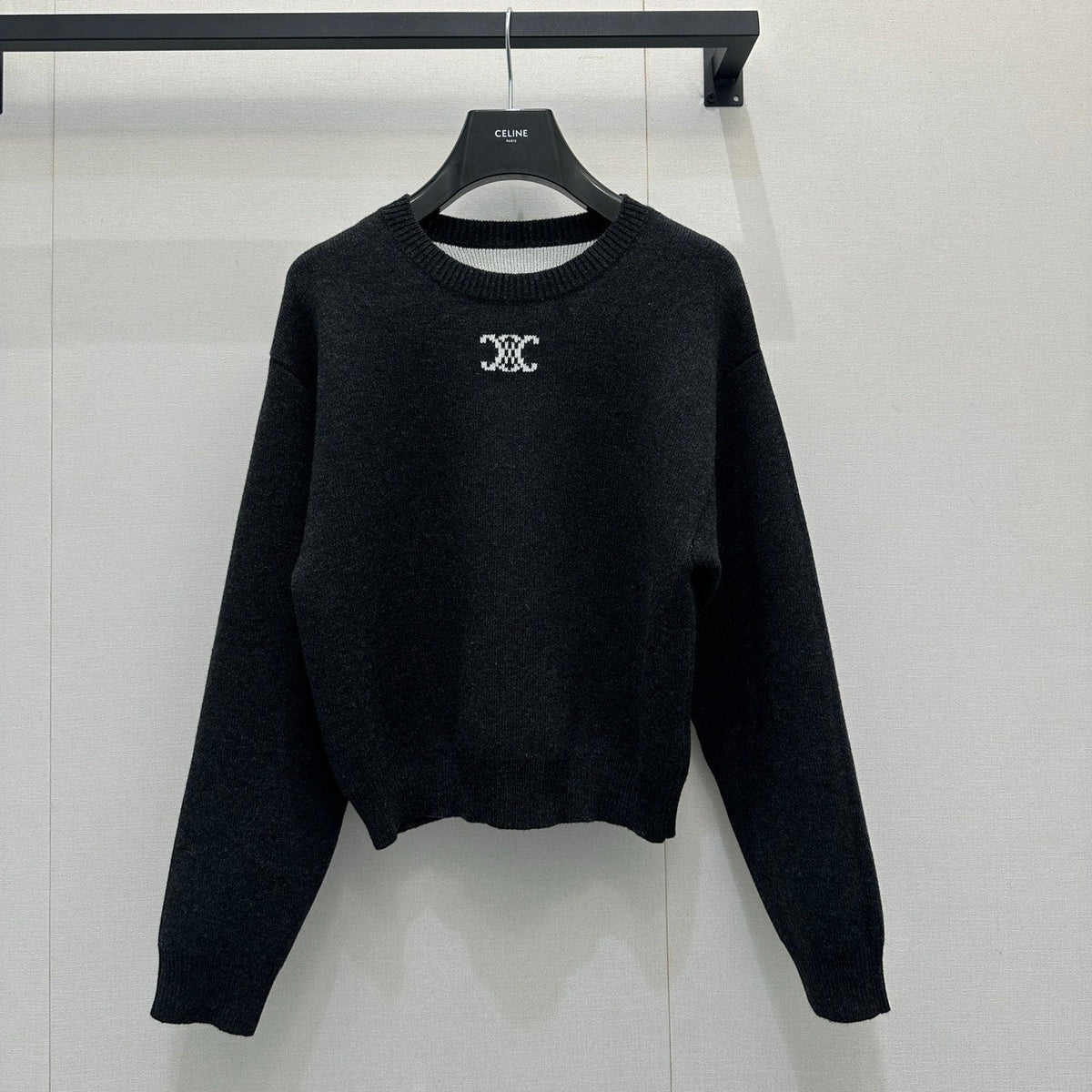 Celin Embroidered Crew Neck Sweater Black Wool 346096
