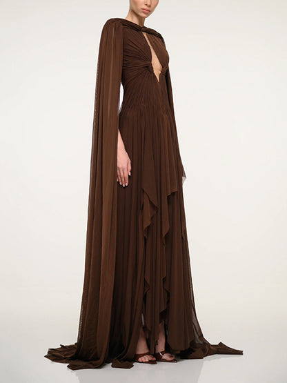 Colette Cut-out Maxi Dress with Cape-Style Drape