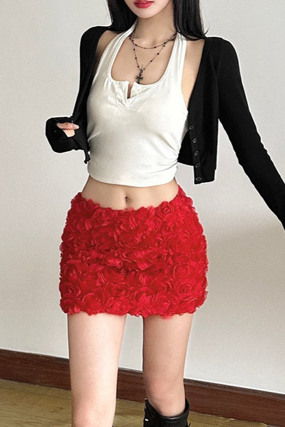 3D Floral Mini Bodycon Skirt