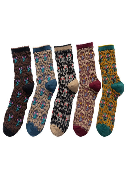 Rufia - Vintage Embroidered Mid-Calf Socks - Soft &amp; Chic