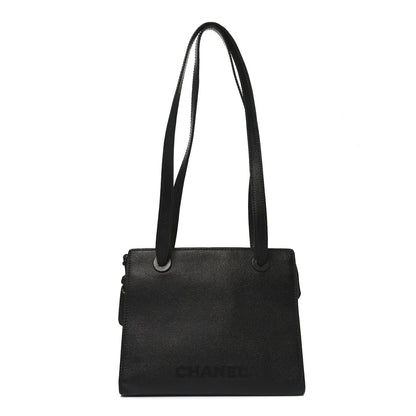Grained Calfskin Logo Shoulder Bag Black