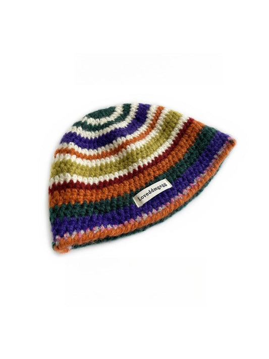 Haila - Rainbow Stripe Knitted Fisherman Beanie