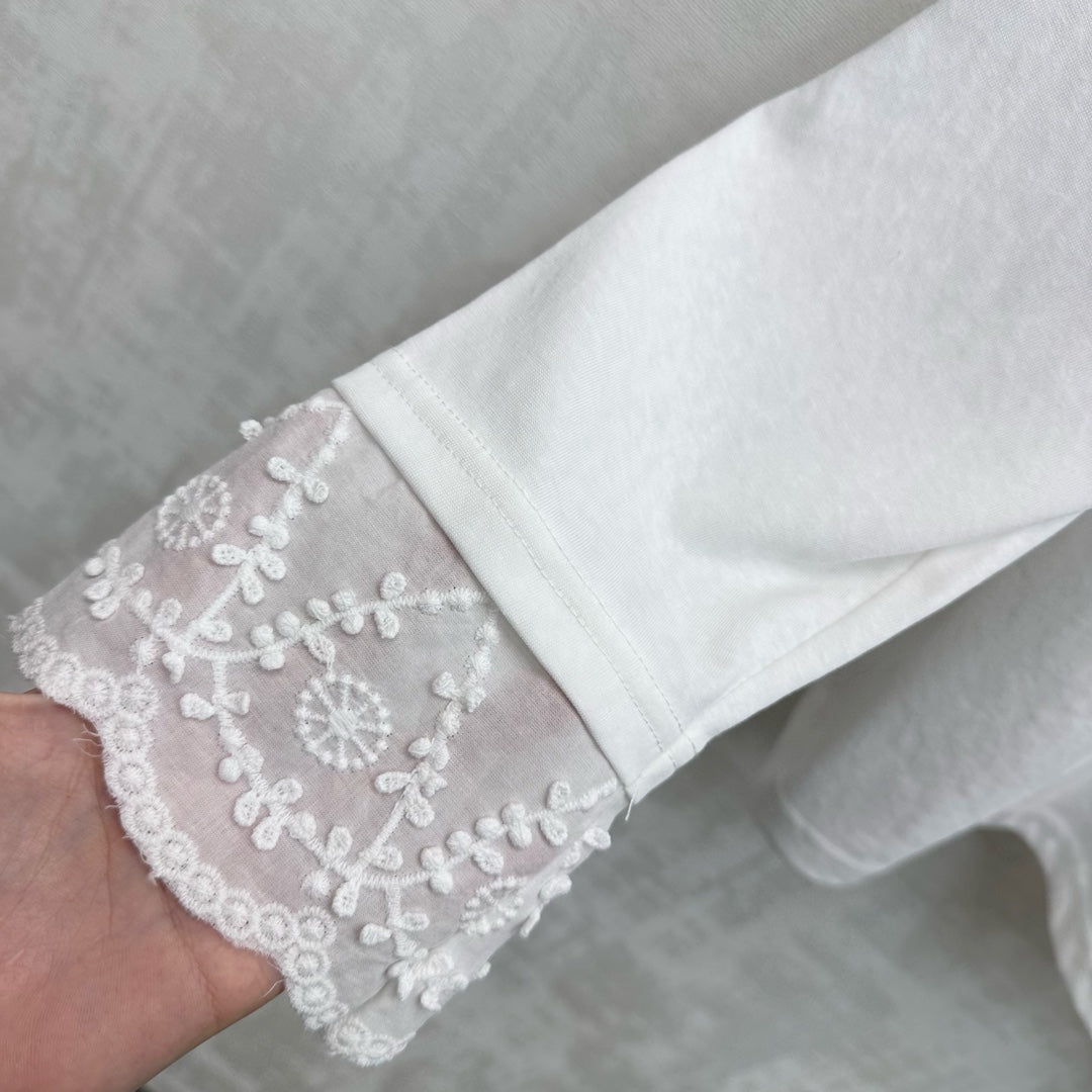 Miu SS26 Lace Hooded Long Sleeve Pullover White Wool Polyester 350278