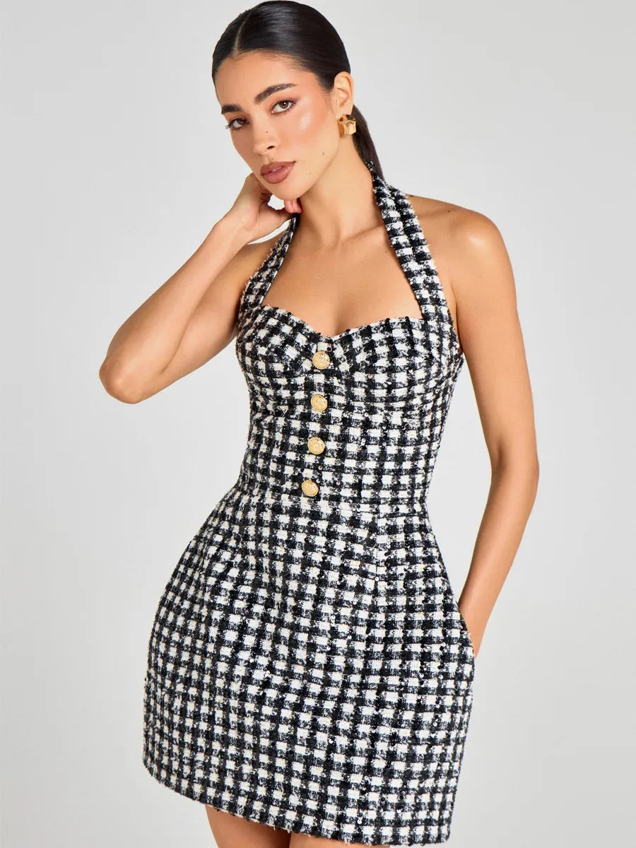 Rafaela Plaid Button Mini Dress