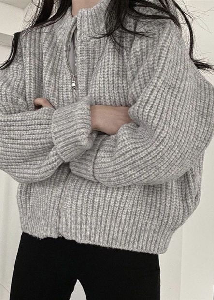 Chunky Knit Cardigan Zip Up Ribbed Sweater