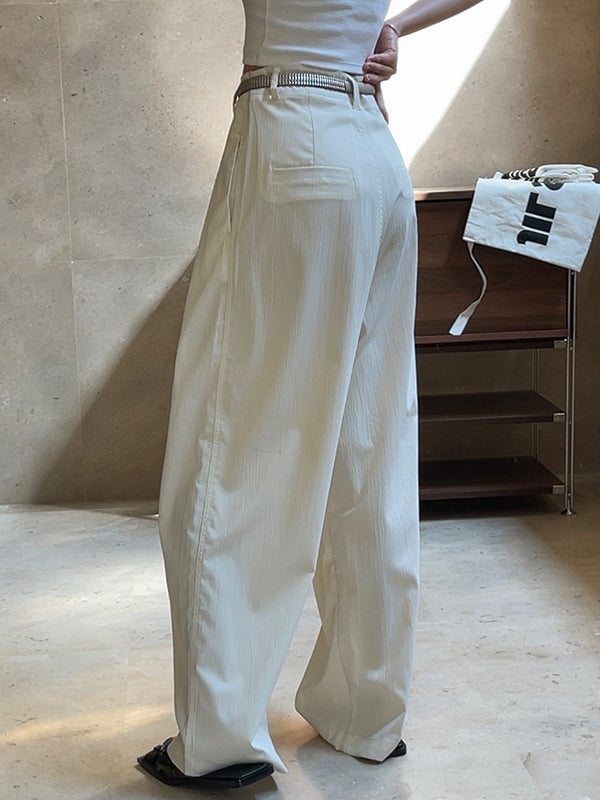 Original Simple Casual Loose Wide Legs Pleated Solid Color Pants