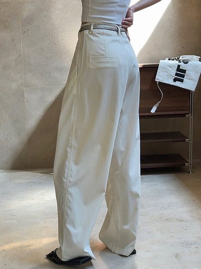 Original Simple Casual Loose Wide Legs Pleated Solid Color Pants
