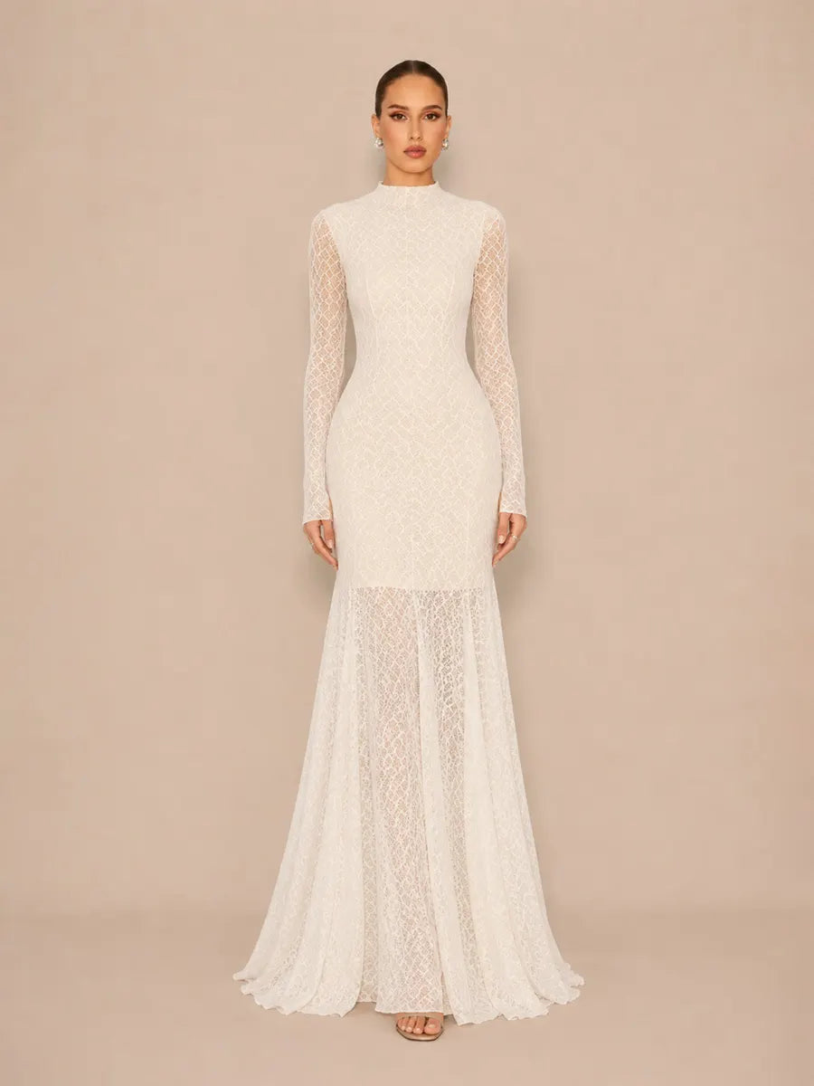 Helena Fitted Long-Sleeve Lace Maxi Dress