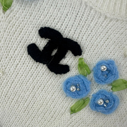 CC Floral Long-Sleeved Sweater White Wool Nylon 345973