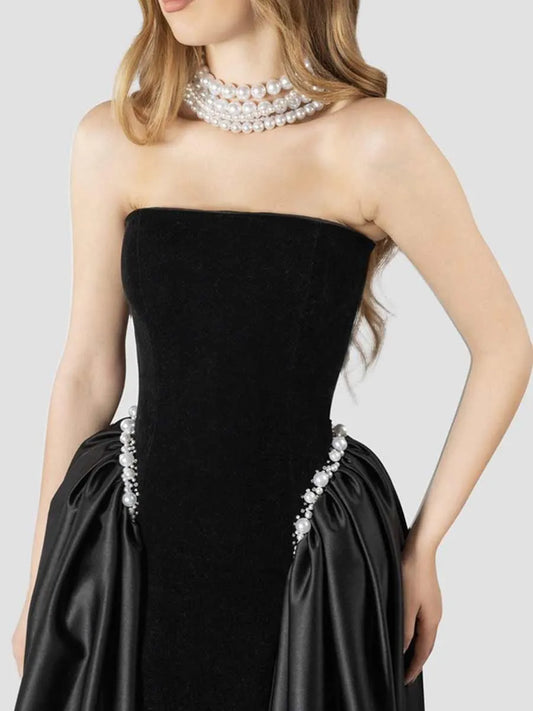 Mabel Pearl Strapless Maxi Dress In Black