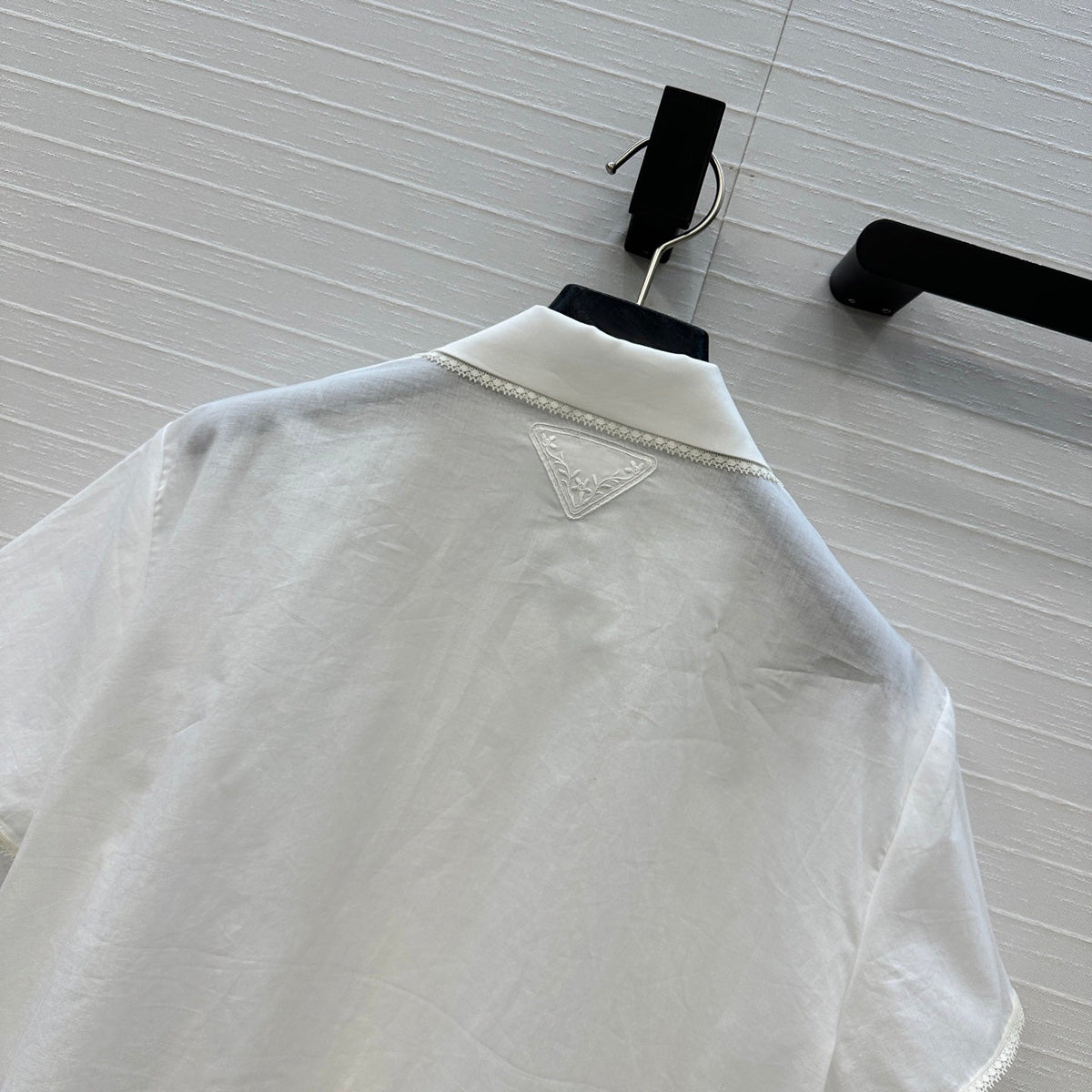 Prada 25 Lace Short-sleeved Shirt White Cotton