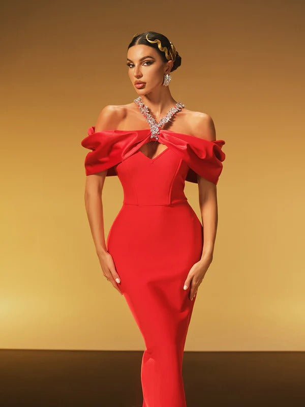Hexelle Halterneck Crystal Bandage Dress
