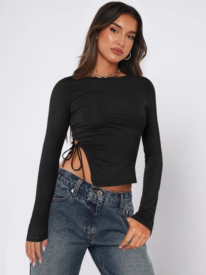 Black Drawstring Top Soft Stretchy Fabric