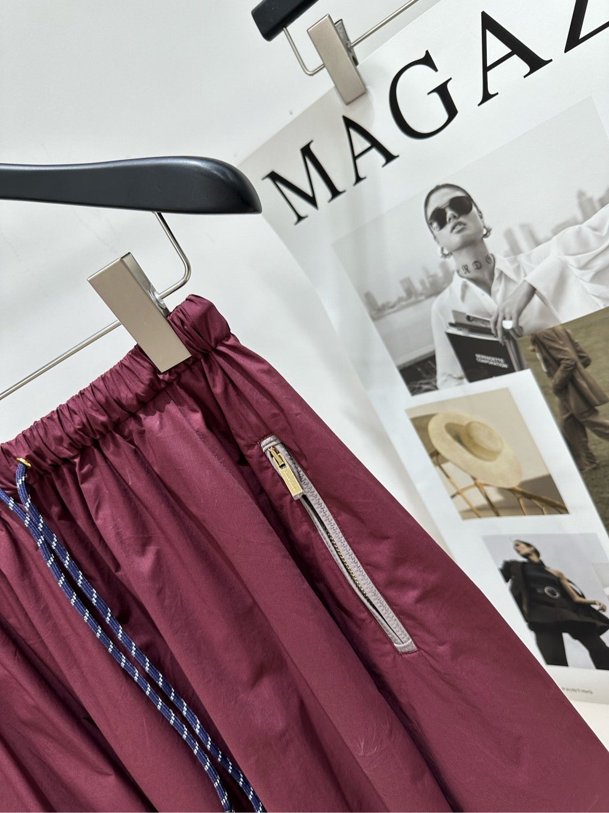 Miu Long Skirt Burgundy Windproof Fabric 349732