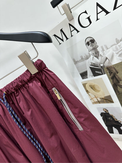 Miu Long Skirt Burgundy Windproof Fabric 349732