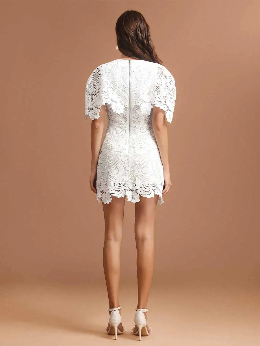Arabella Round Neck Short Sleeves Lace Mini Dress
