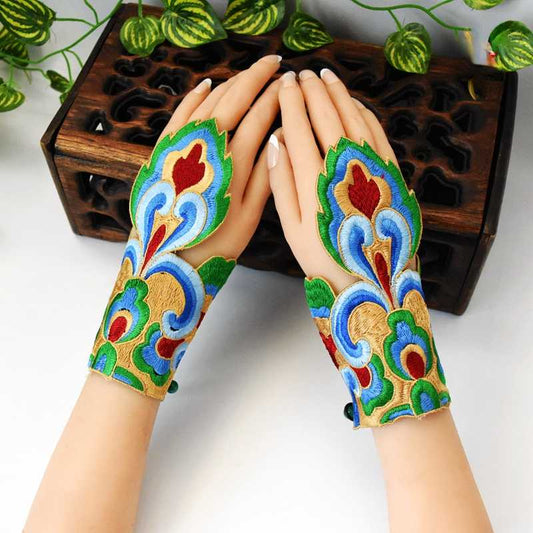 Wristband Antique Thin Section Embroidered Wrist Cover Women'S Decorative Half Finger Embroidered Gloves