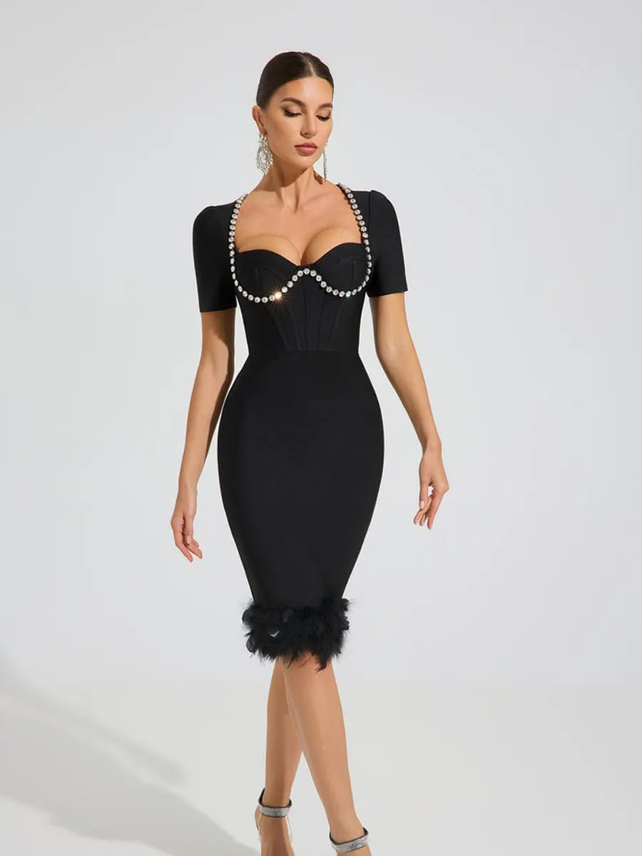 Fabiana Crystal Feather Midi Dress
