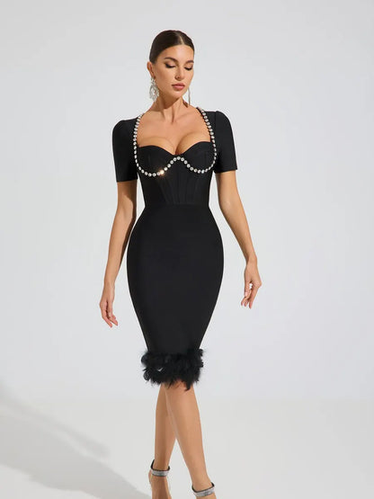 Fabiana Crystal Feather Midi Dress