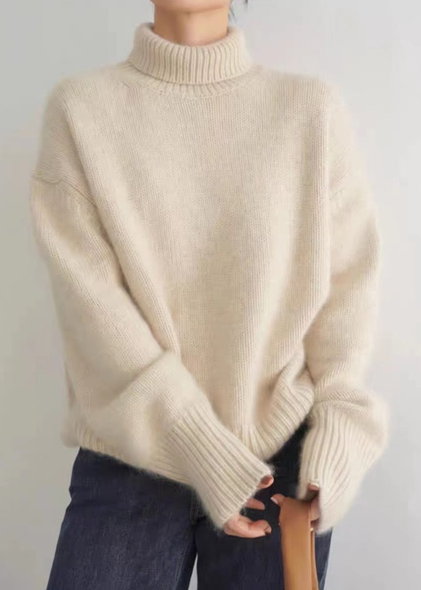 Grey Knit Turtleneck Sweater Soft Plush Fabric