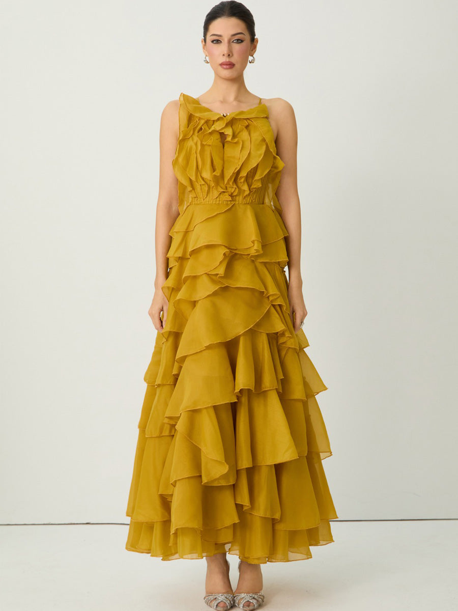 Luna Spaghetti Strap Tiered Ruffle Maxi Dress