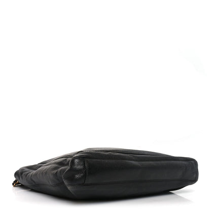 Caviar Embroidered Logo Shoulder Bag Black
