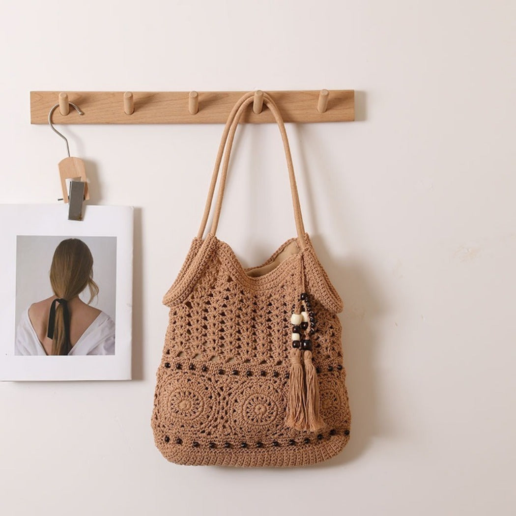 Cosbai - Boho Crochet Shoulder Bag With Zipper