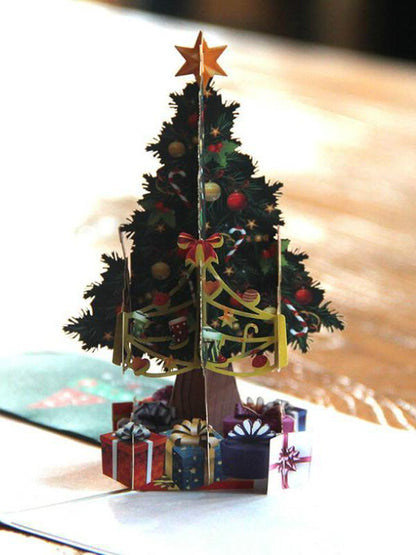 3Pcs/Lot 3D Pop Up Merry Christmas Paper Cards Gift Handmade Colourful Christmas Tree Greeting Cards