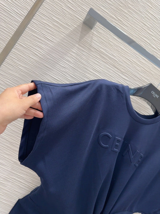 Celine 25 Twisted Waist Dress Navy Blue Cotton