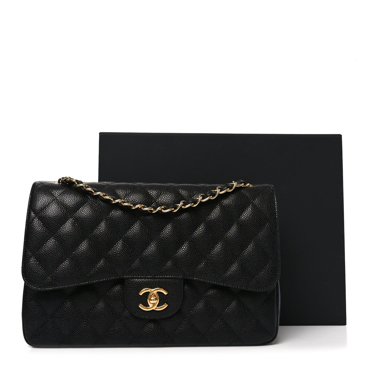 Caviar Quilted Jumbo Double Flap Black