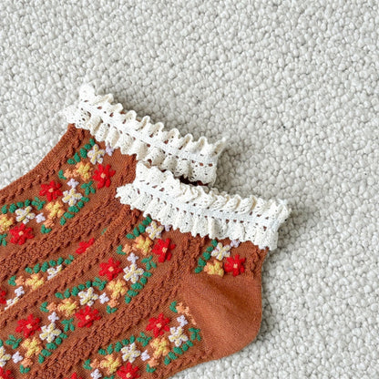 Rufia - Vintage Rolled Edge Floral Ankle Socks