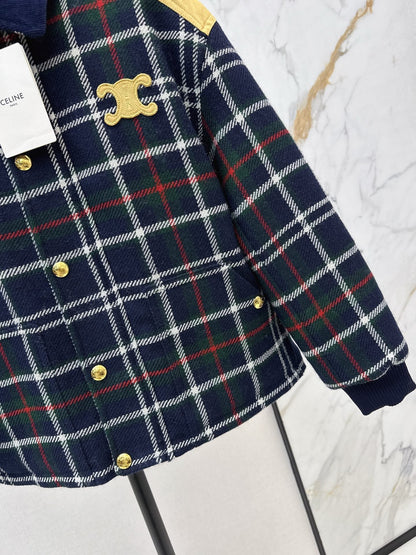 Celine Blouson Triomphe Bomber Jacket Blue Wool and Suede