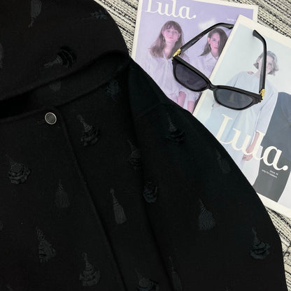 HM 25FW Hooded Double-faced Black Cashmere Short Coat