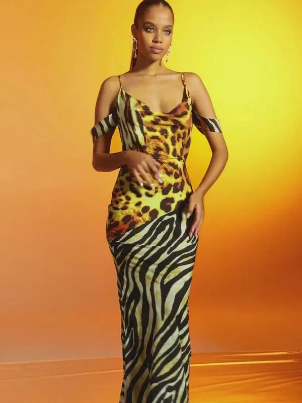 Blyxar Cowl Neck Leopard Maxi Dress
