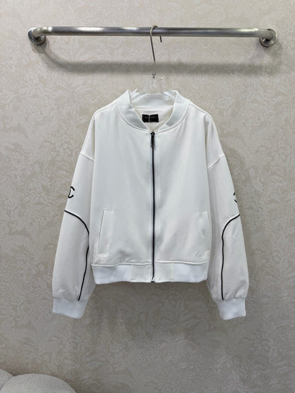 CC 26s Ribbed Collar and Stripe Jacket White Denim 353032