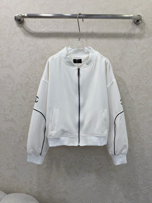 CC 26s Ribbed Collar and Stripe Jacket White Denim 353032