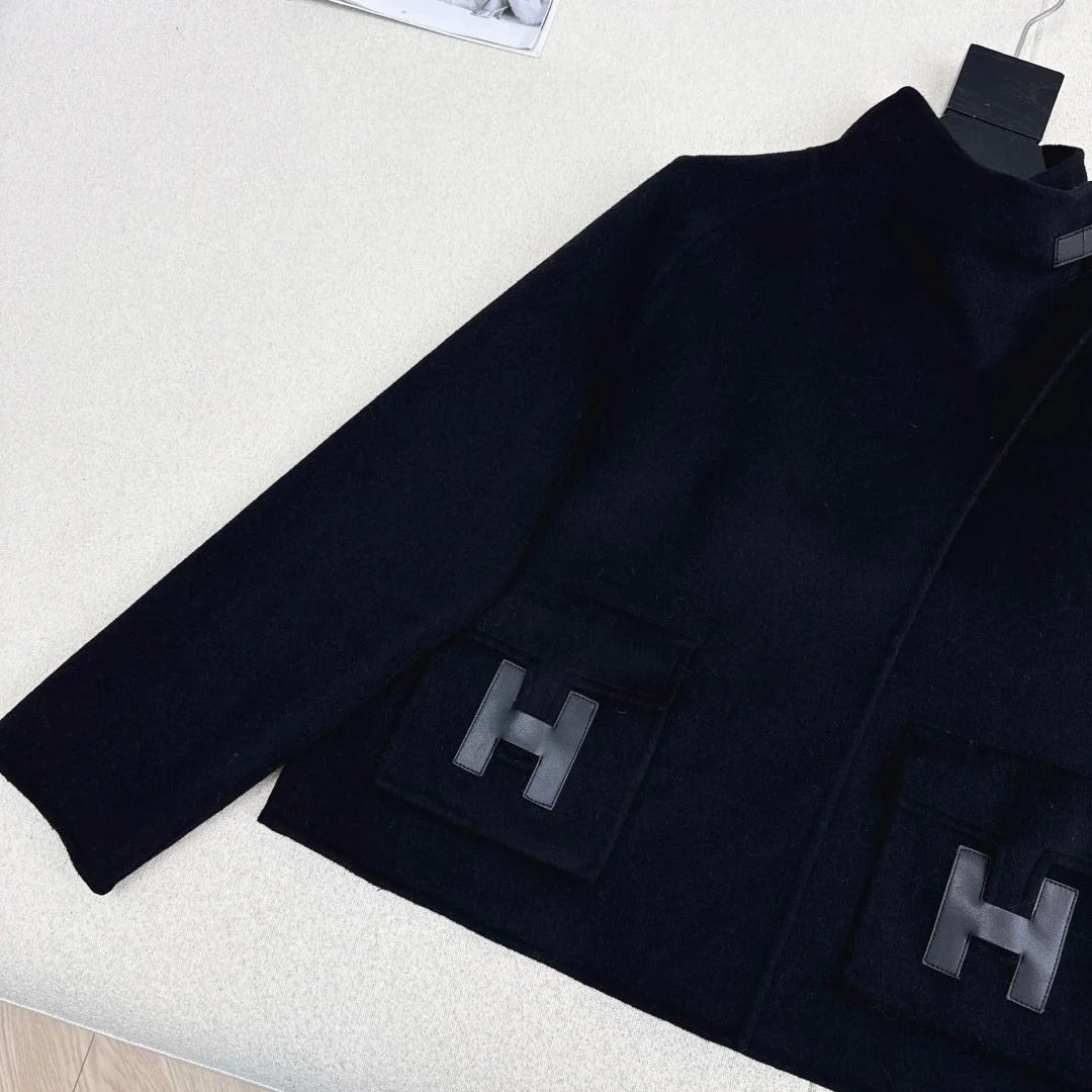 HERMES 25S DOUBLE-FACED WOOL STAND-COLLAR COAT 187