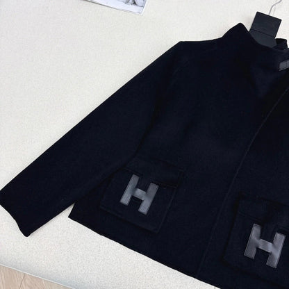 HERMES 25S DOUBLE-FACED WOOL STAND-COLLAR COAT 187