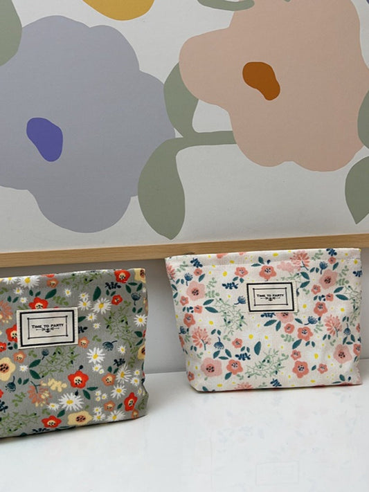 Cosbai - Floral Print Pouch Storage Bag With Zipper