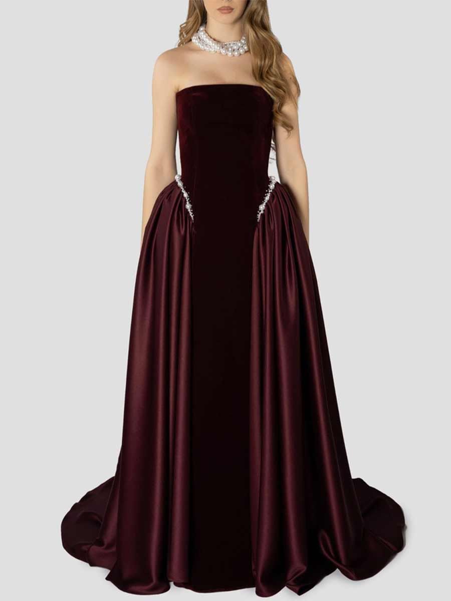 Talia Pearl Strapless Maxi Dress In Red