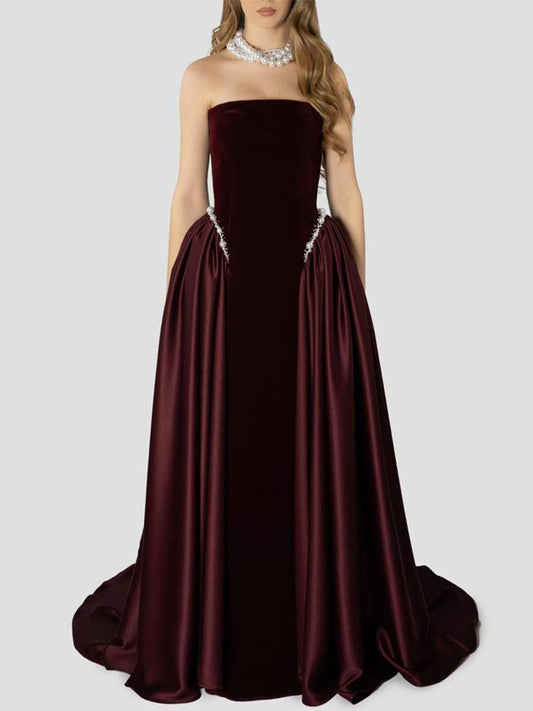 Talia Pearl Strapless Maxi Dress In Red