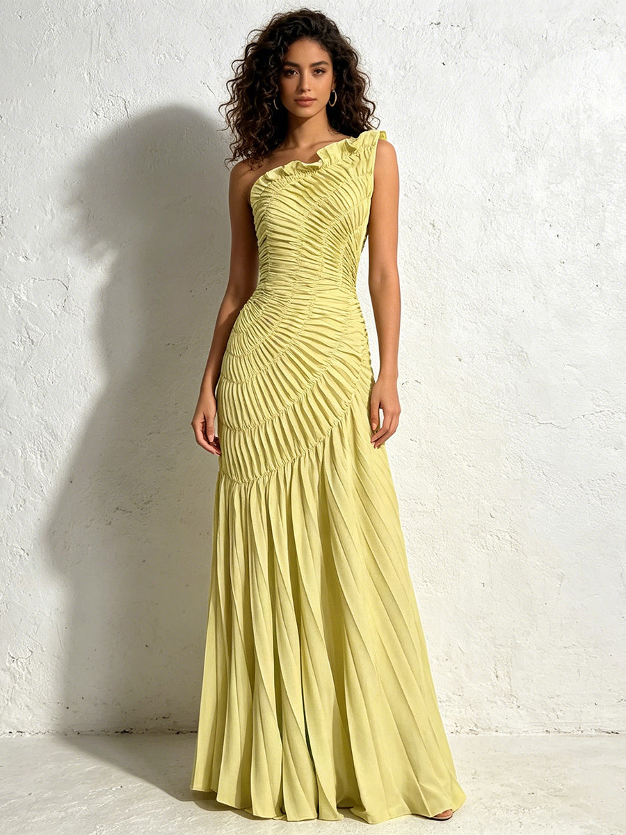 Luna Ruched One-Shoulder Mermaid Maxi Dress