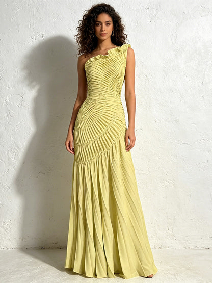 Luna Ruched One-Shoulder Mermaid Maxi Dress