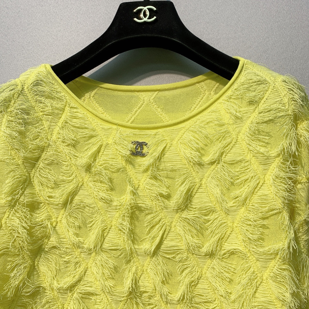 CC SS26 Feather-Trimmed Chiffon Top Neon Chiffon 350965