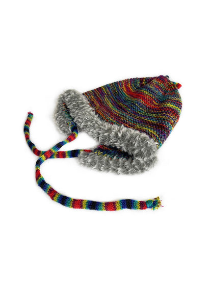 Haila - Retro Colorful Knitted Beanie with Chin Ties