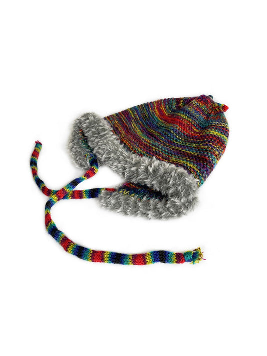 Haila - Retro Colorful Knitted Beanie with Chin Ties