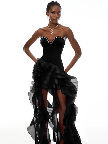 Juliette Black Strapless Ruffled Maxi Dress