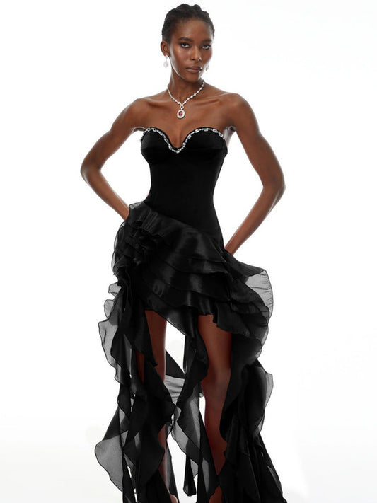 Juliette Black Strapless Ruffled Maxi Dress