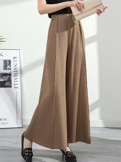Simple Loose Wide Leg Pleated Solid Color Casual Pants Bottoms